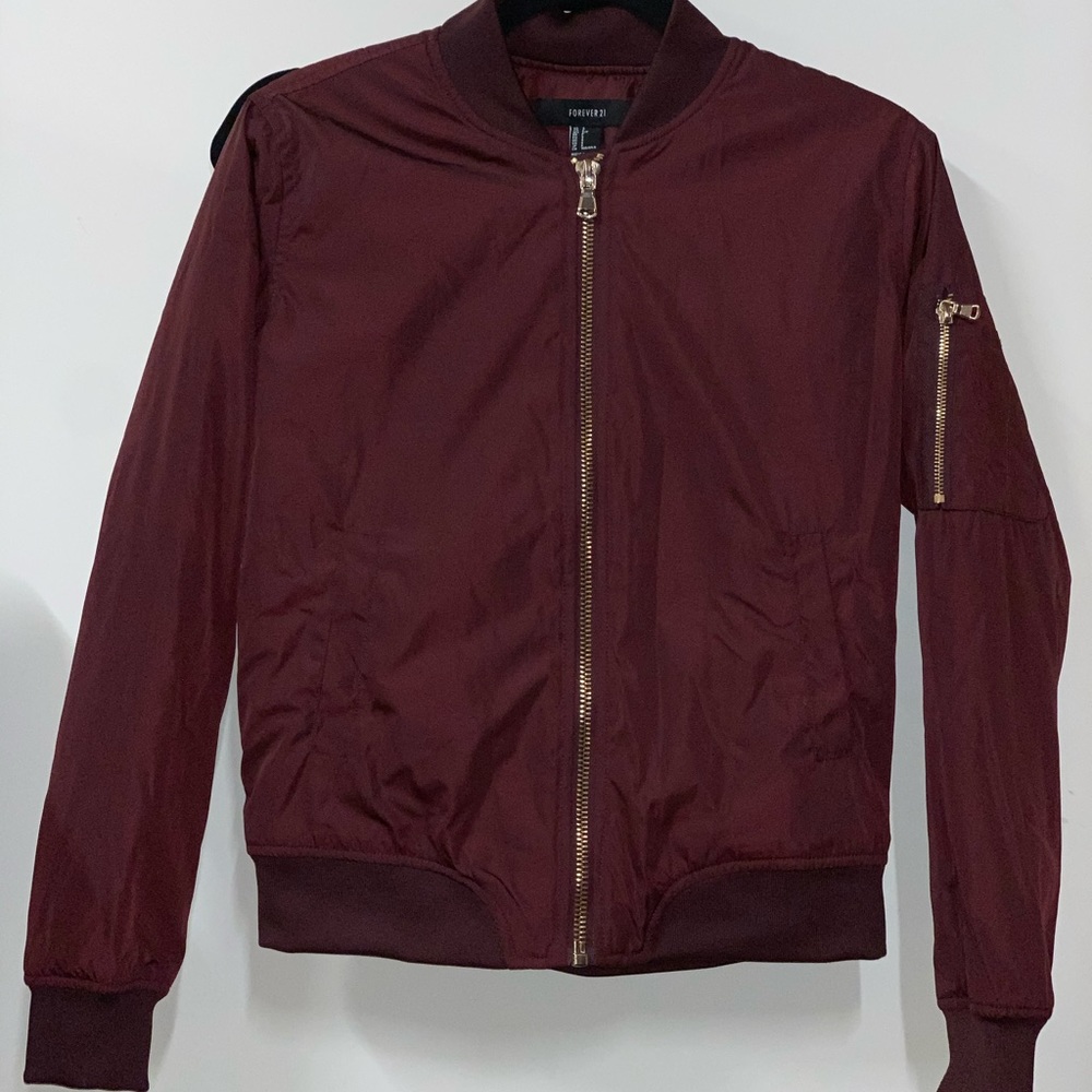 Burgundy bomber jacket